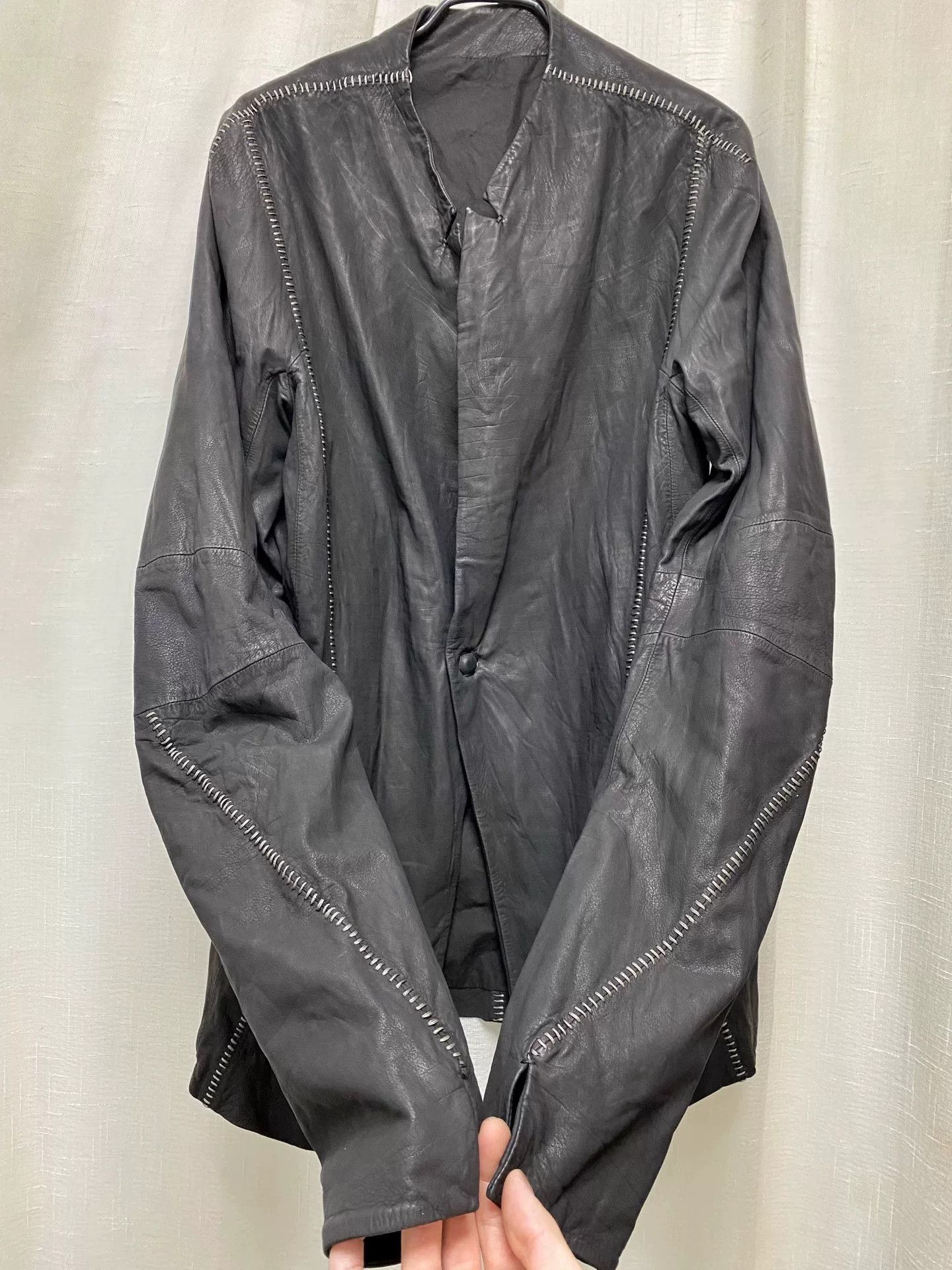Other Dark Distressed Sheepskin Overlock Stitch Jacket Size US M / EU 48-50 / 2 - 2 Thumbnail