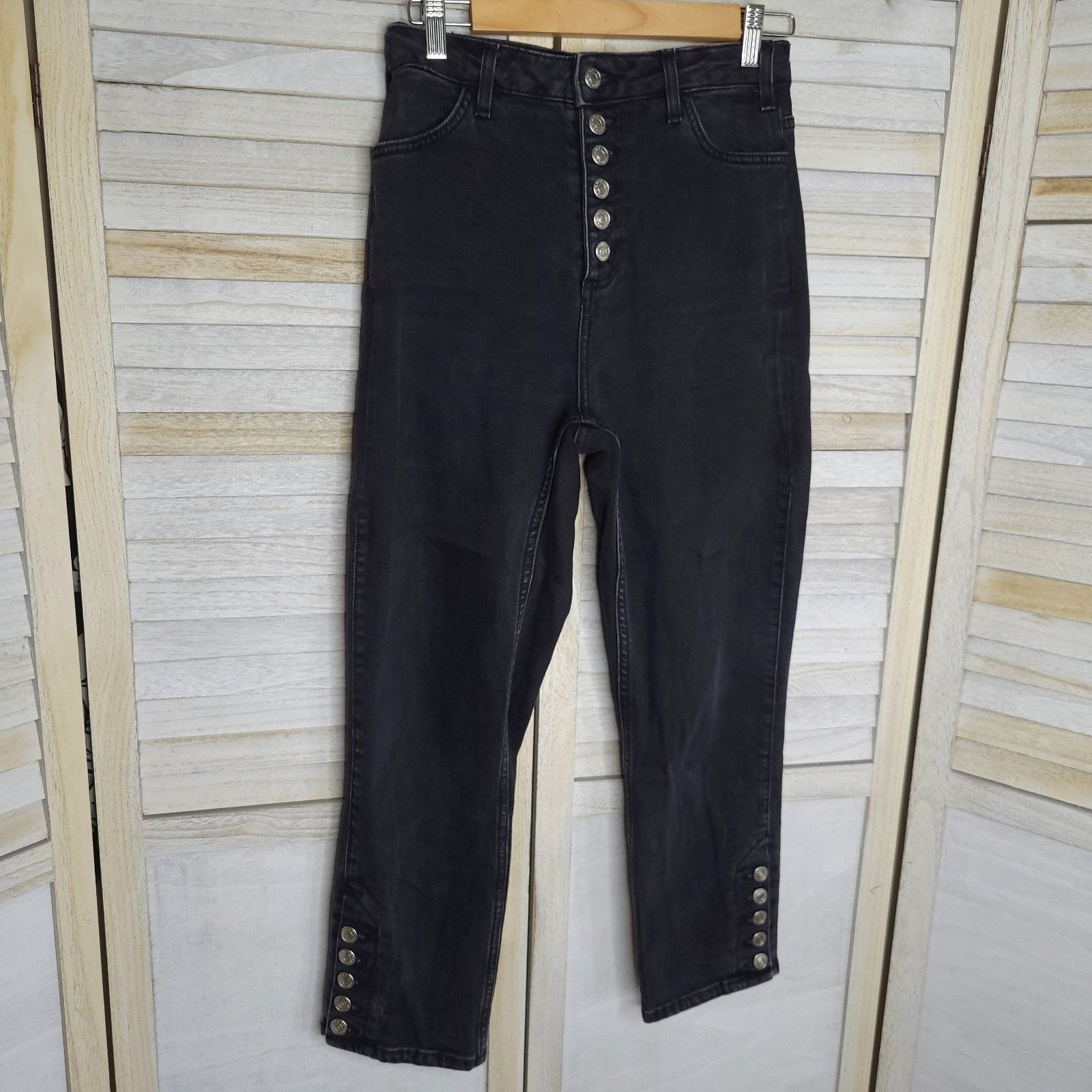 Topshop TOPSHOP Moto Women's Black Button Front 90's Inspired Jeans Size 26" / US 2 / IT 38 - 1 Thumbnail
