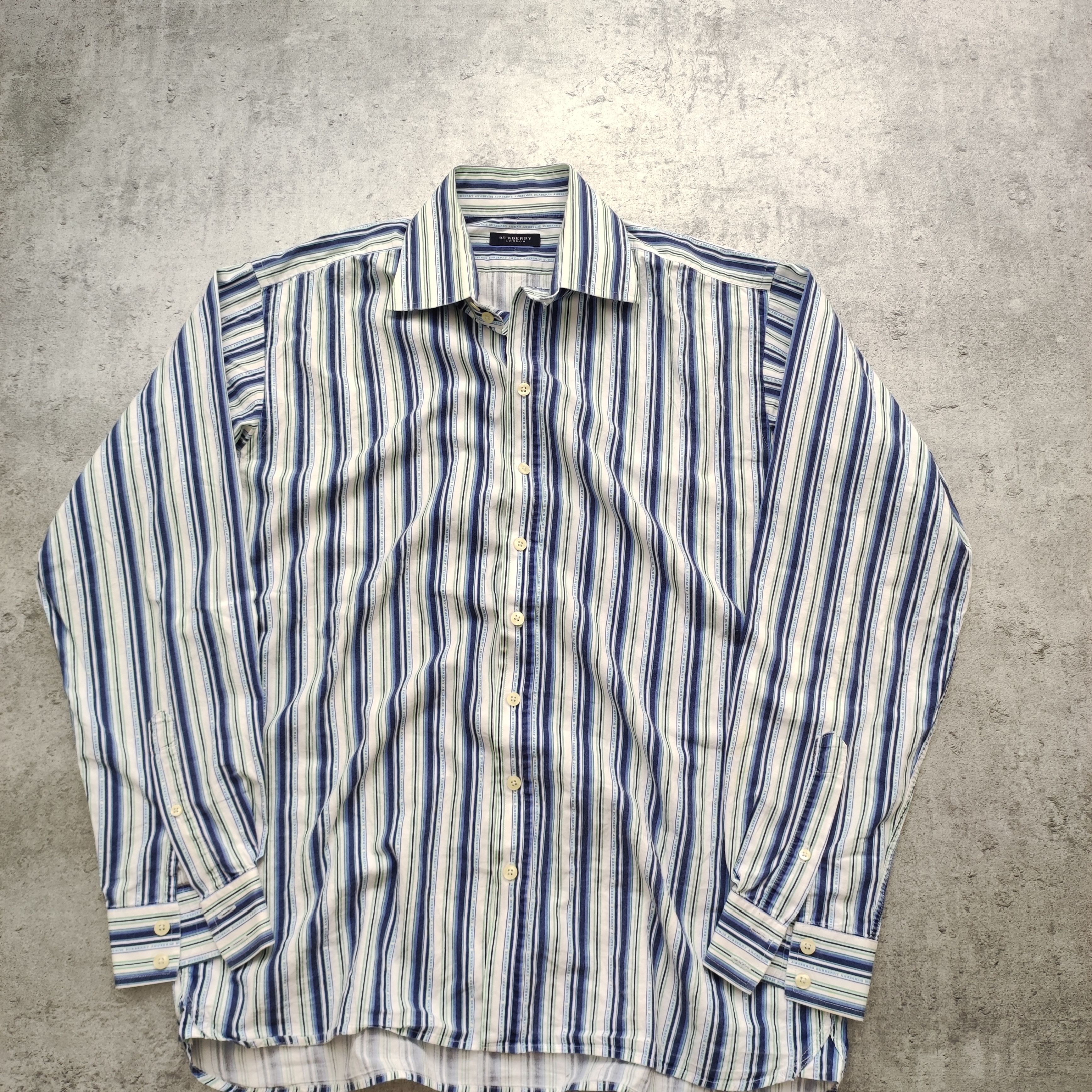 Burberry × Vintage RARE 90s Vintage Burberrys London Striped Logo Shirts Size US L / EU 52-54 / 3 - 2 Thumbnail