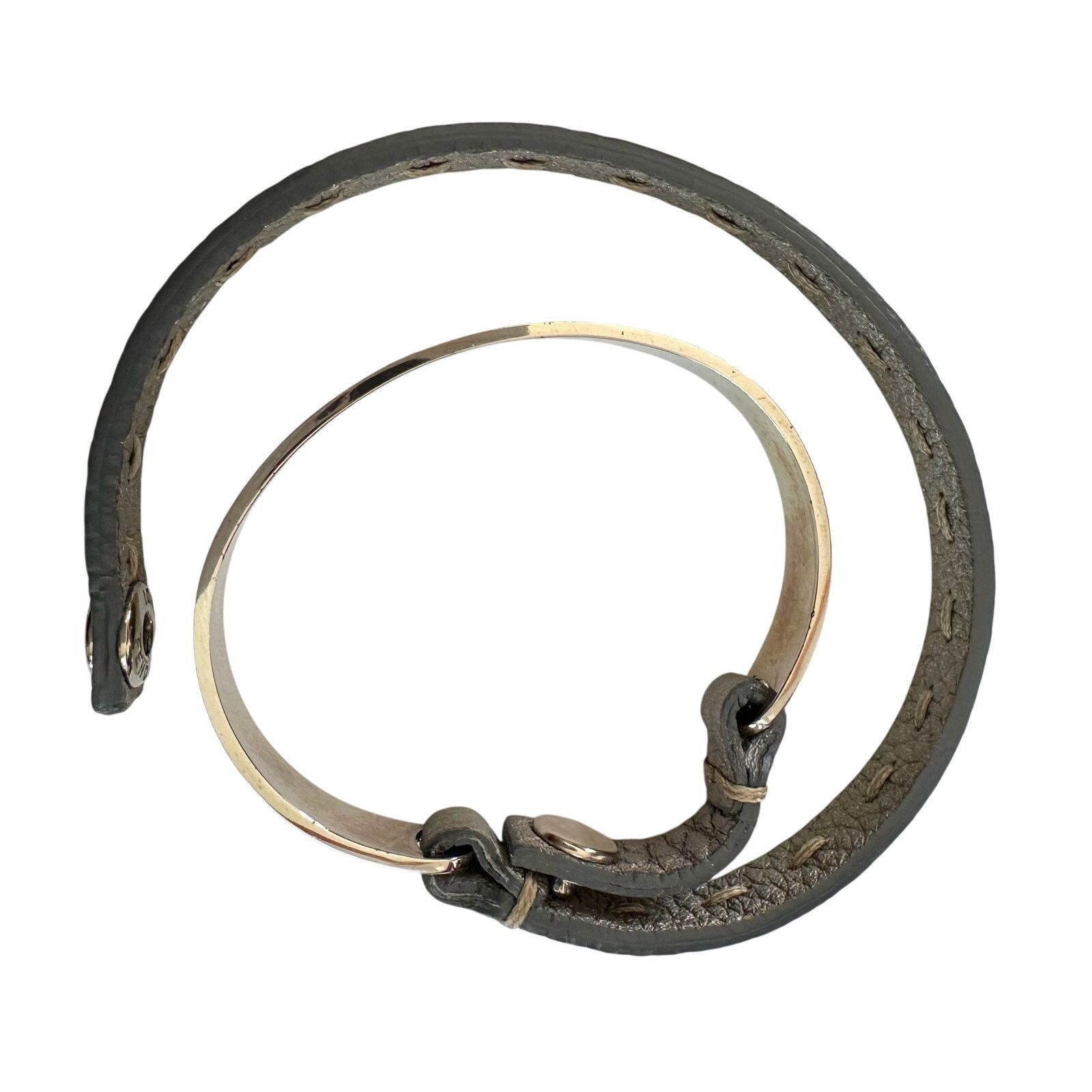 Fendi Fendi Selleria Metallic Cuff w Leather Double Wrap Bracelet Size ONE SIZE - 3 Thumbnail