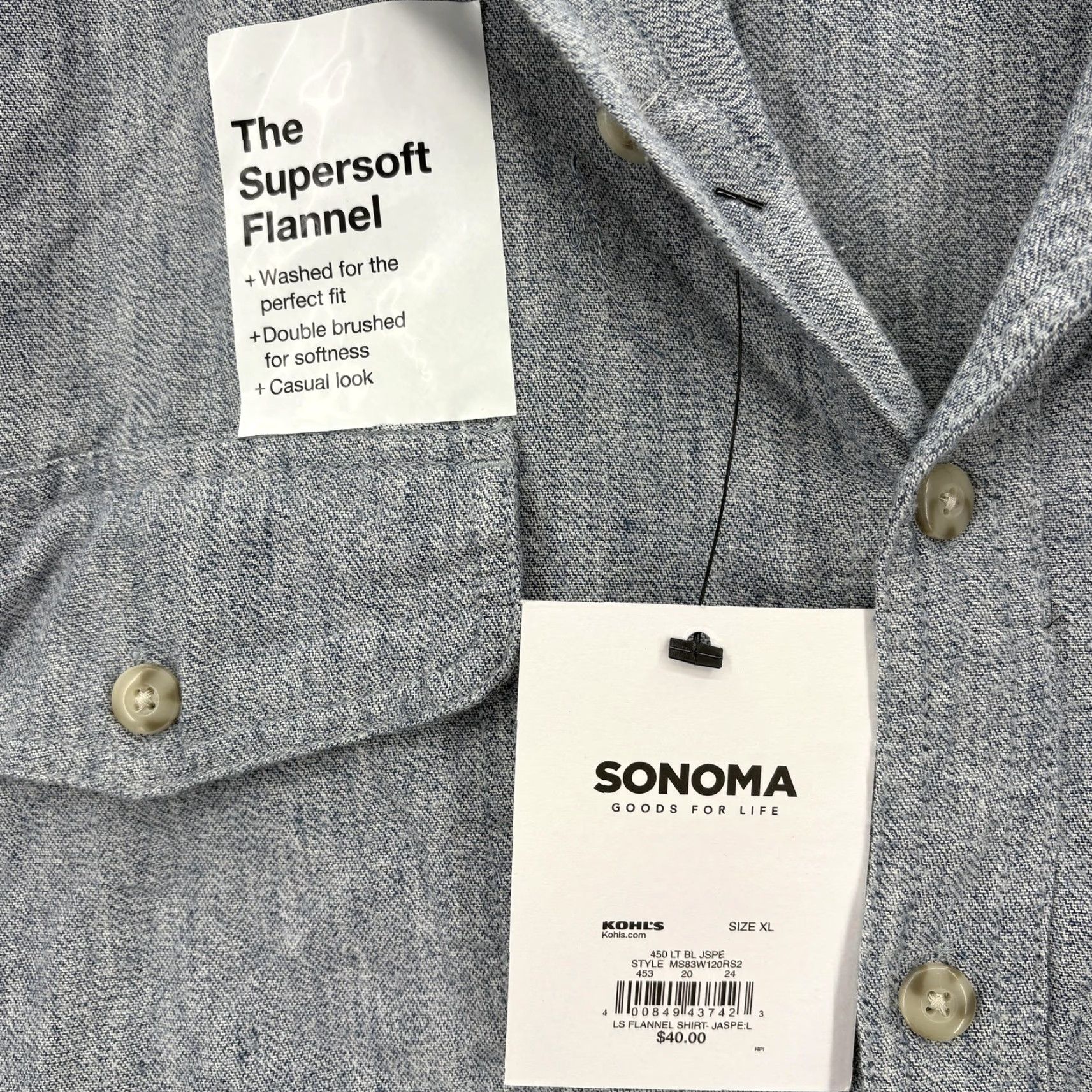 Vintage Sonoma Shirt Mens XL Gray Supersoft Flannel Button Front Long Sleeve NWT Size US XL / EU 56 / 4 - 4 Thumbnail