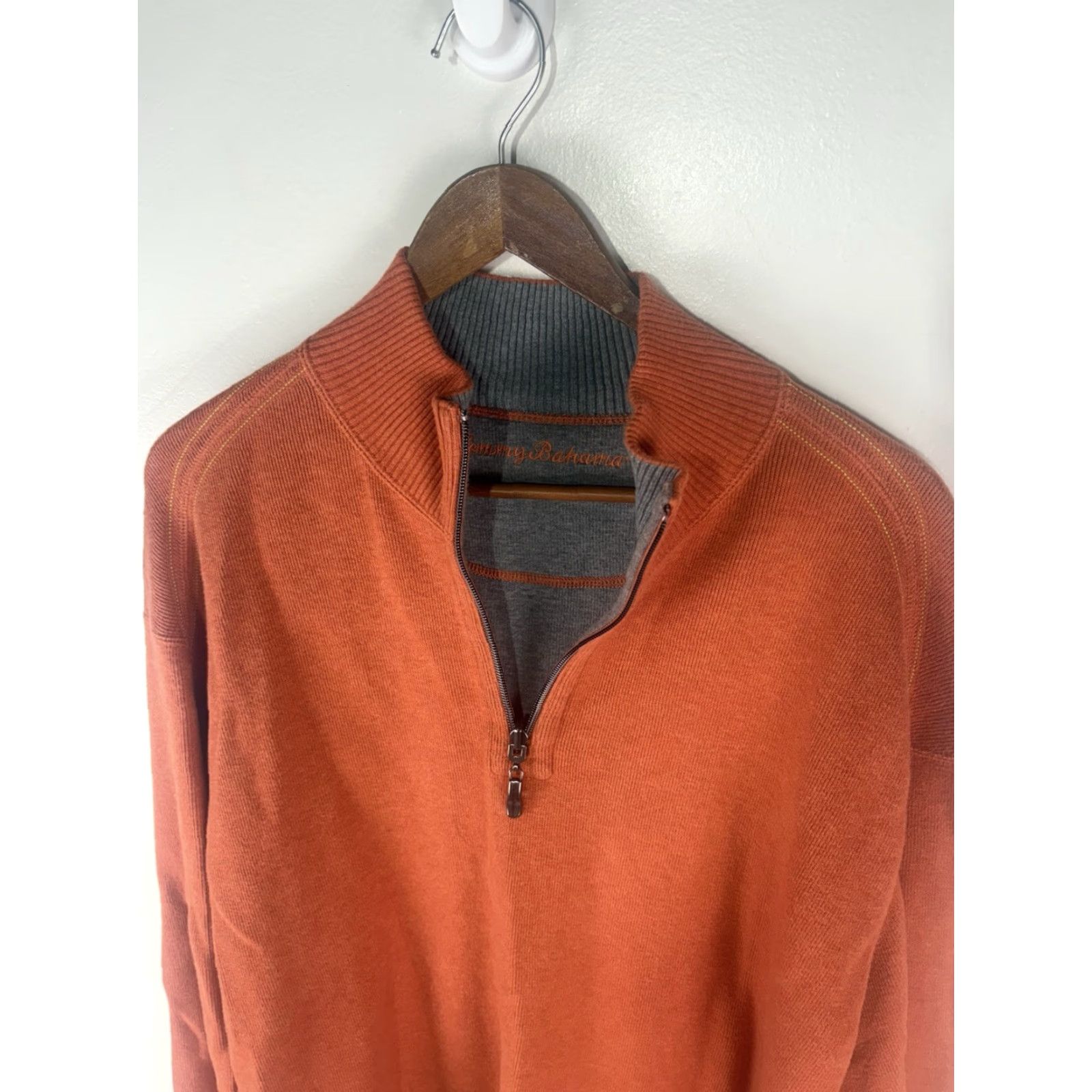 Tommy Bahama Tommy Bahama Heavyweight Orange 1/4 Zip Mock Neck Sweater Men XL Fall Winter Casual Size US XL / EU 56 / 4 - 2 Thumbnail