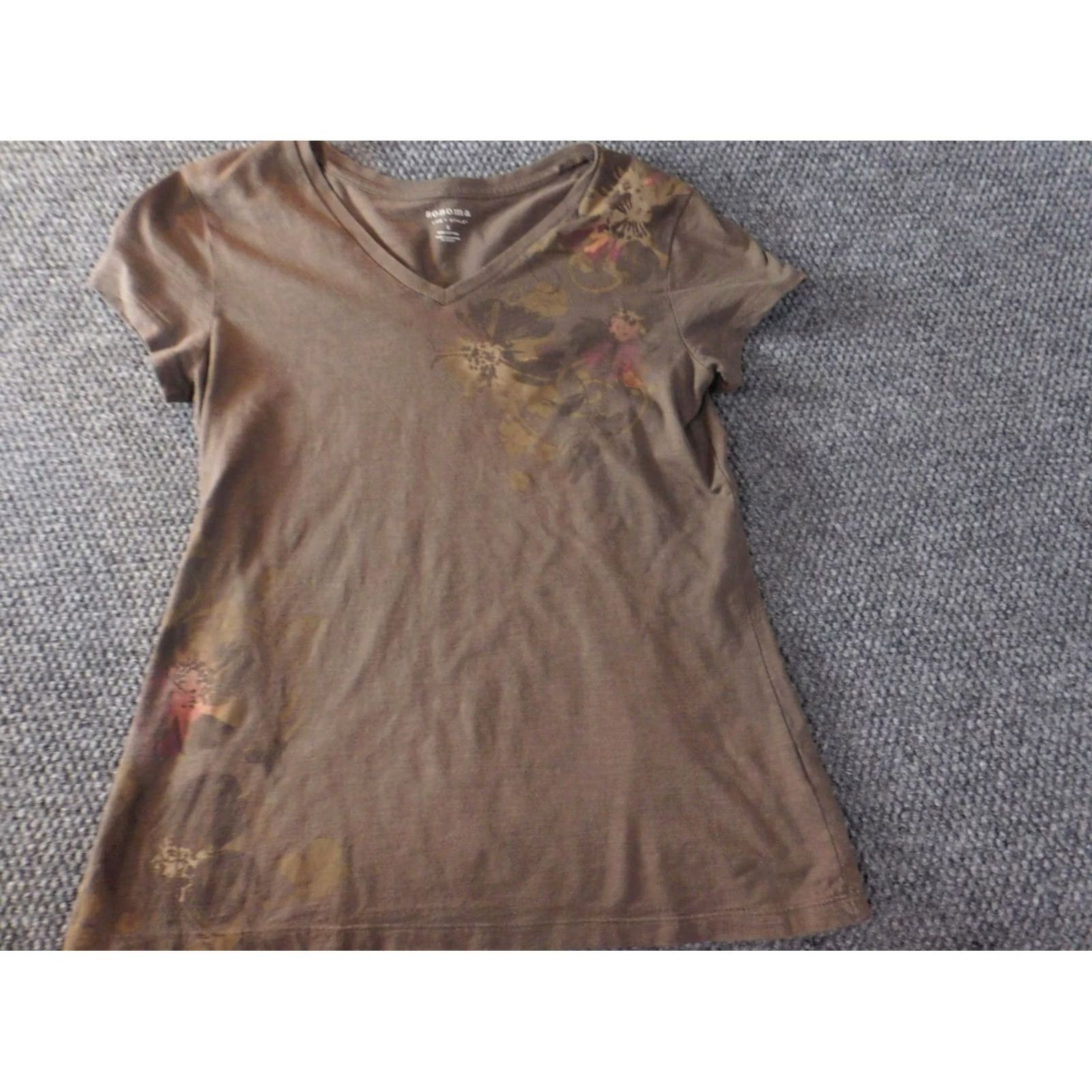 Vintage Sonoma Womens Shirt S Brown Floral Tee Top Blouse Short Sleeve Round Neck Pullover Casual 100% Cotton Size S / US 4 / IT 40 - 3 Thumbnail