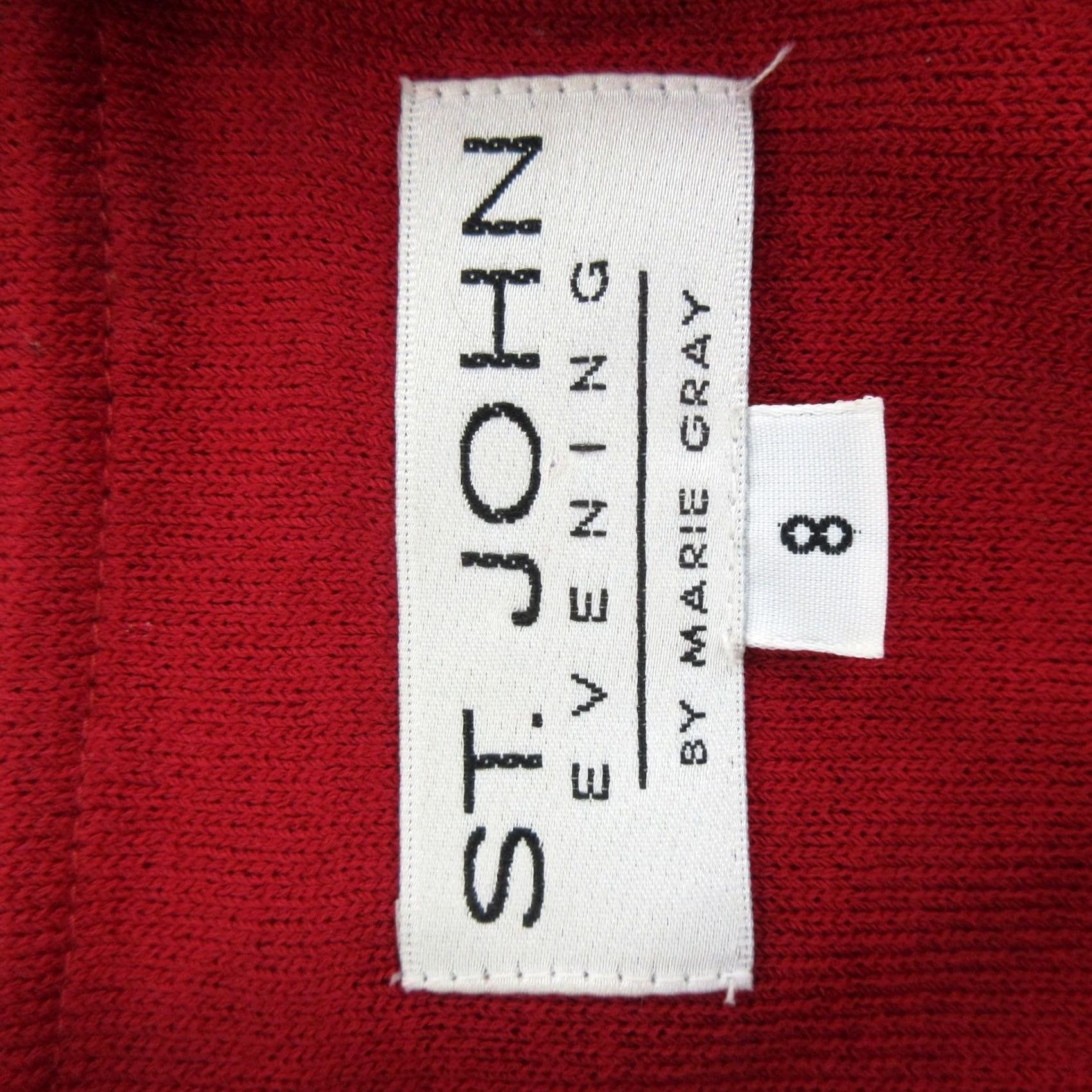 St. John St John Evening Blazer Womens 8 Red Knit Beaded Trim Open Front Wool Jacket Blazer Size M / US 6-8 / IT 42-44 - 3 Thumbnail