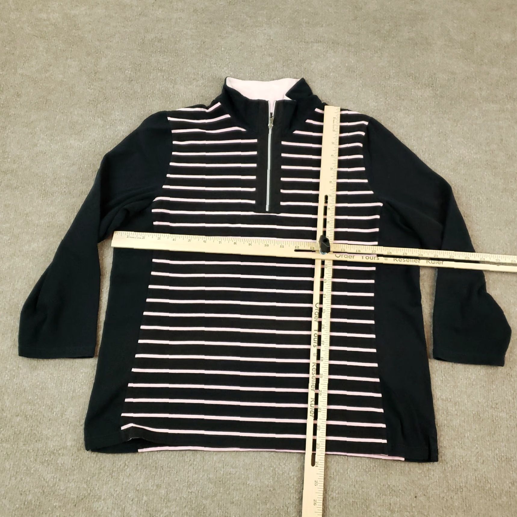 Ralph Lauren Lauren Ralph Lauren Women's XL Black Pink Striped Sweater 1/4 Zip Stretch Long Sleeve Cotton Size XL / US 12-14 / IT 48-50 - 2 Thumbnail