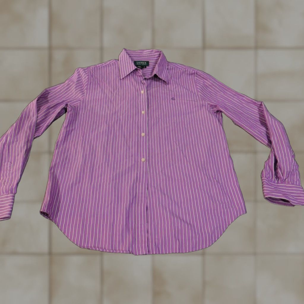 Ralph Lauren Lauren Ralph Lauren Shirt Mens Medium Purple Striped Button Up Long Sleeve Dress Shirt Classic Fit Size US M / EU 48-50 / 2 - 1 Thumbnail