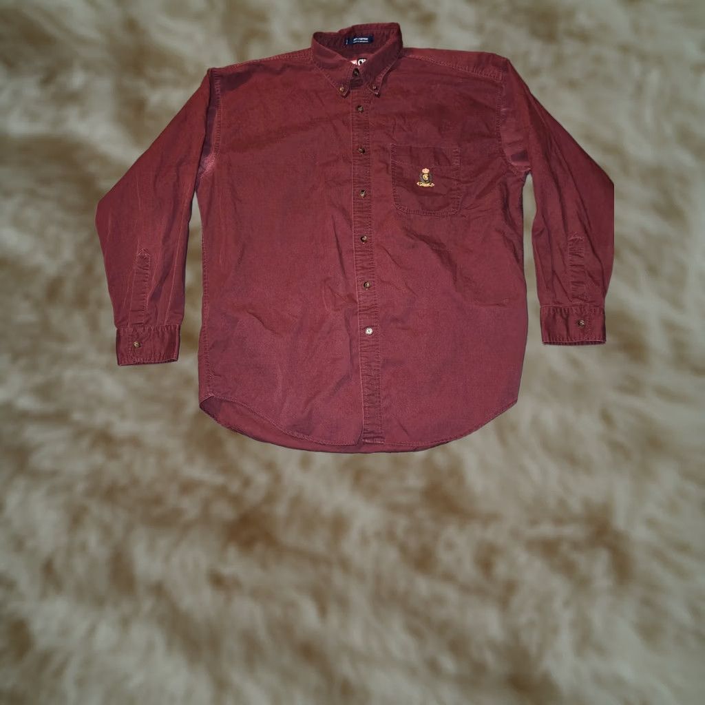 Ralph Lauren VINTAGE Chaps Ralph Lauren Button-Down Shirt Mens Large Burgundy 90s Y2K Embroidered Pocket Size US L / EU 52-54 / 3 - 1 Thumbnail