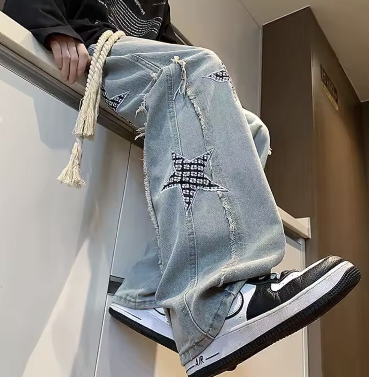 Jean Distressed Star Patchwork Denim – Raw Edge Deconstructed Size US 32 / EU 48 - 9 Thumbnail