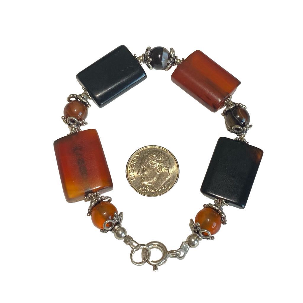 RS# Sterling 925 Silver w/ multi colored Amber purchases & Onyx Gems