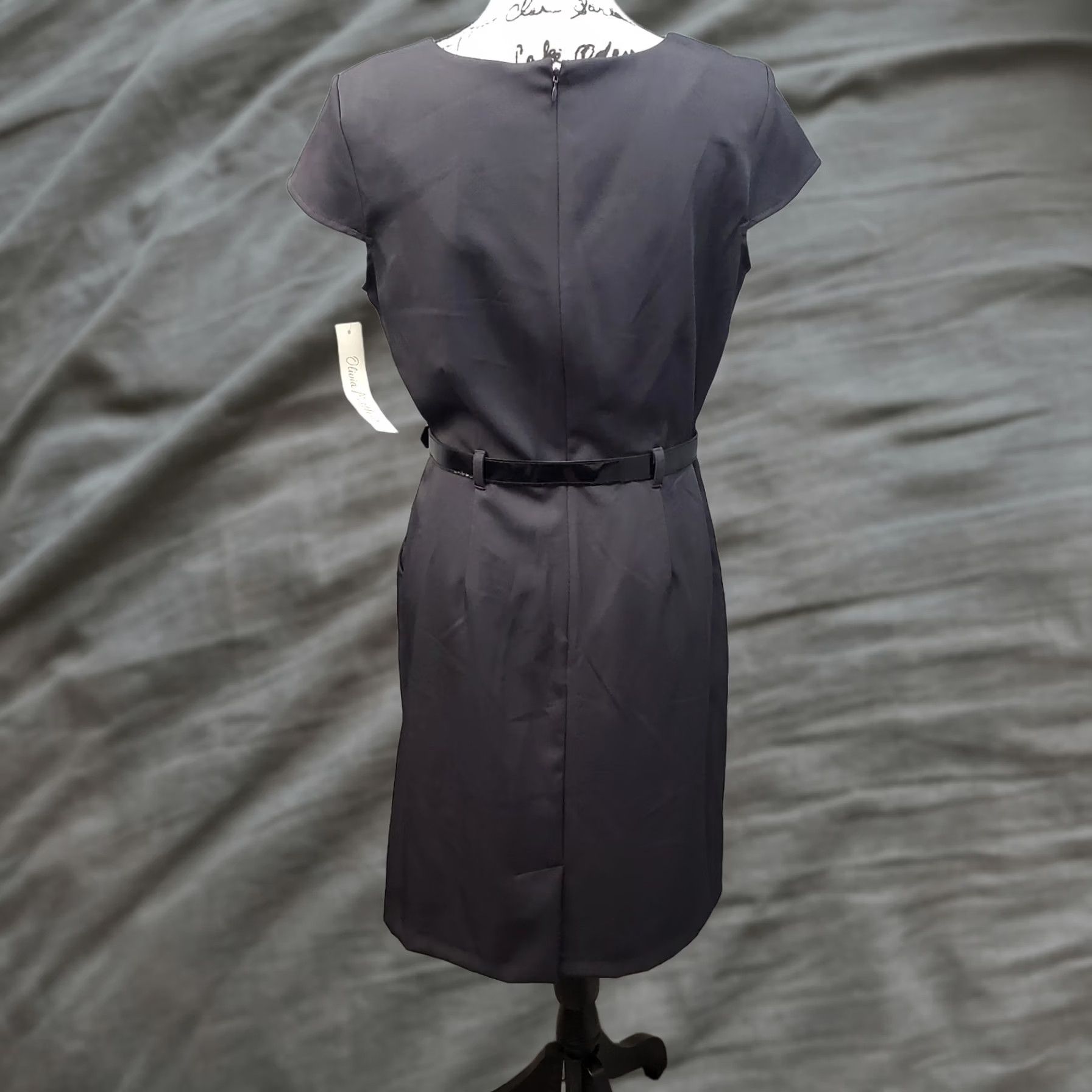 Vintage Olivia Matthews Formal Dress Women's 12P Gray Cap Sleeve Belted Waist Back Zip Dress: Women Size 12P: Gray Cap Sleeve Belted Waist Back Zip NWT Size XL / US 12-14 / IT 48-50 - 1 Thumbnail