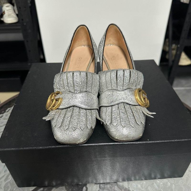 Gucci Gucci Silver Square Toe Block Heel Pumps -2508 Size US 5 / IT 35 - 2 Thumbnail