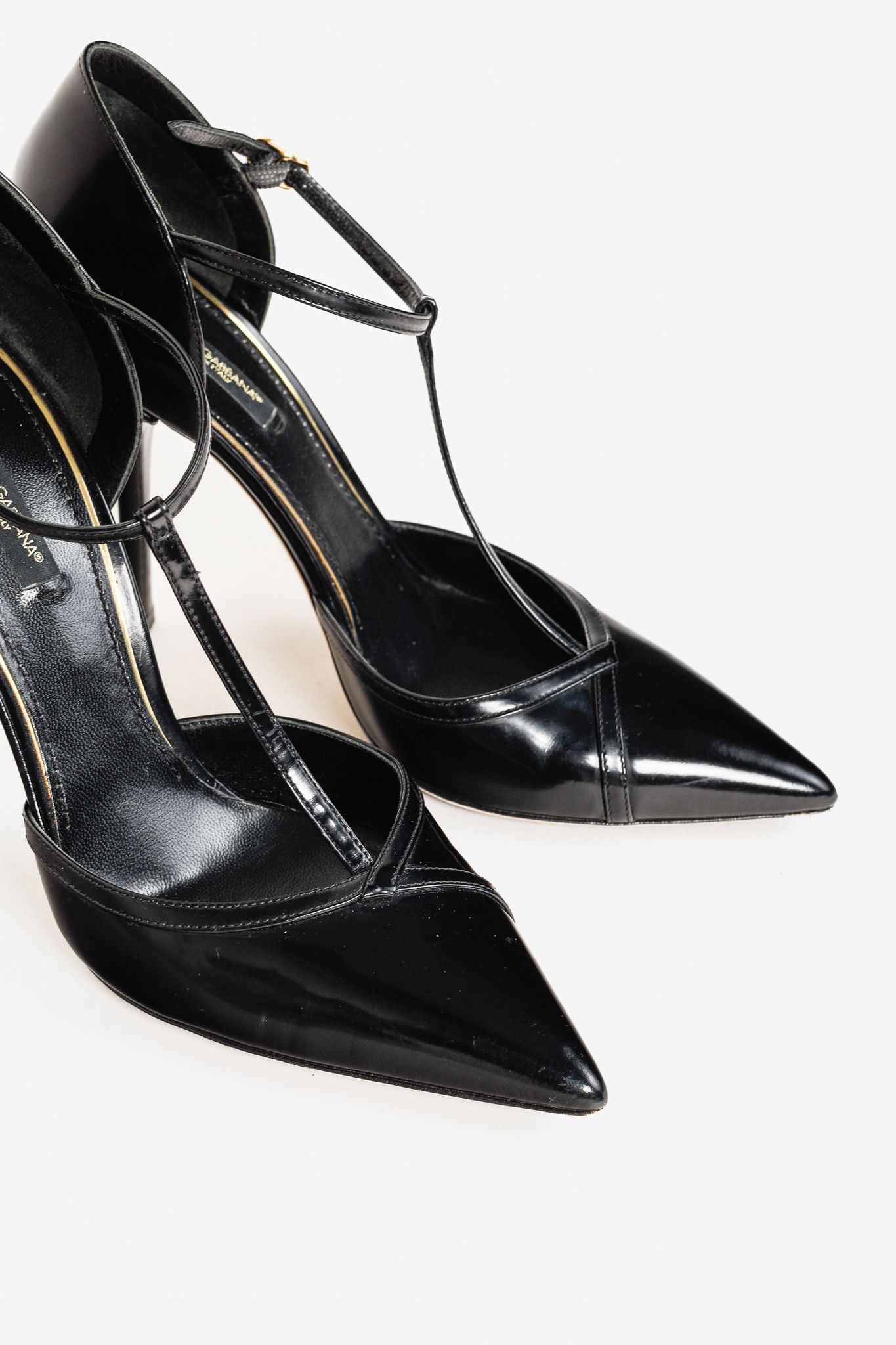 Dolce & Gabbana Dolce & Gabbana Black Patent Leather T-Strap Heels Size US 7.5 / IT 37.5 - 6 Thumbnail