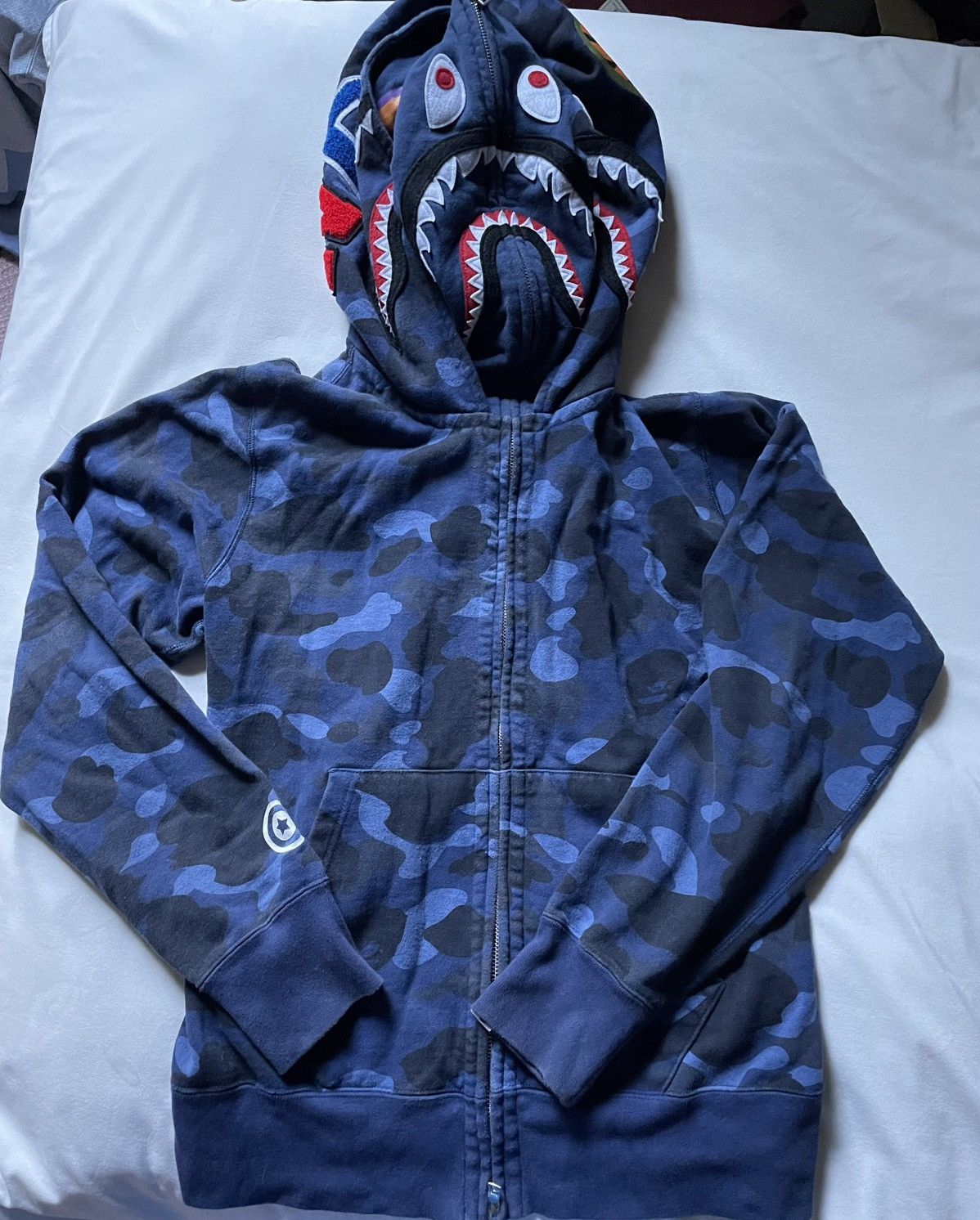 Bape BAPE Color Blue Camo Shark Wide Full Zip Double Hoodie Size US M / EU 48-50 / 2 - 1 Thumbnail