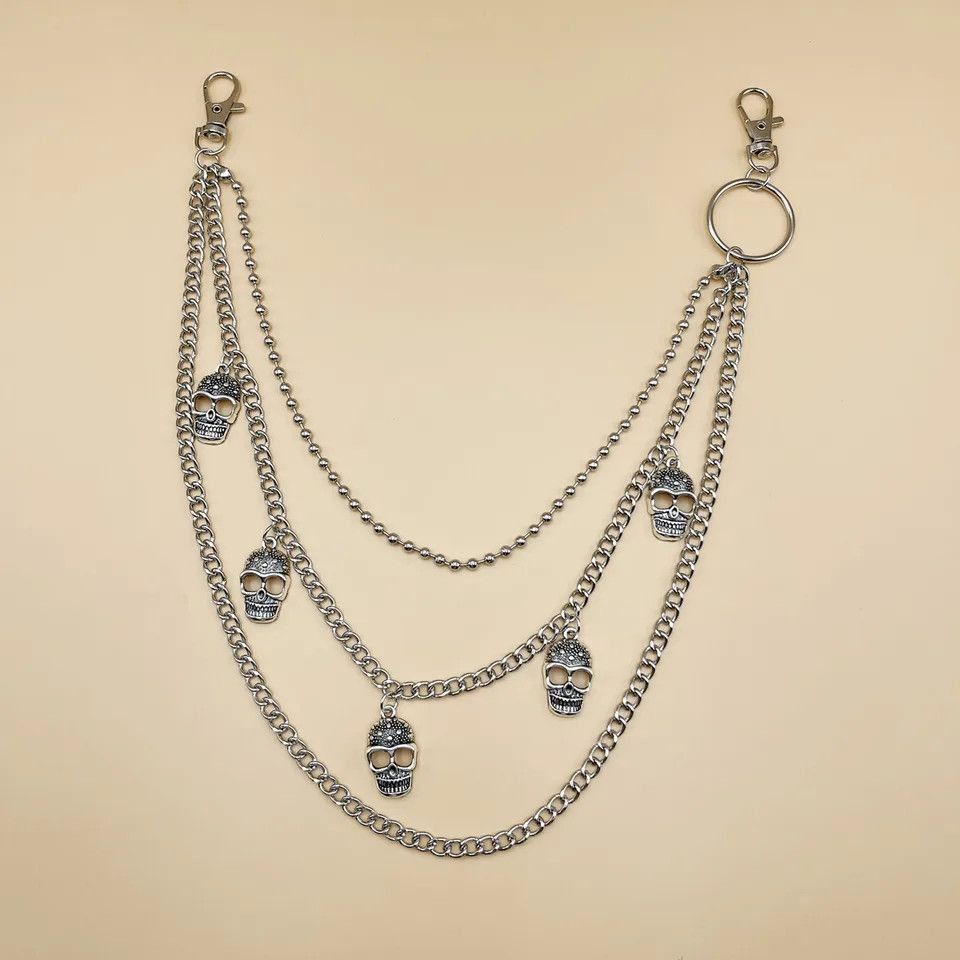 Jewelry Skulls 3 Layer long chain , Wallet Chain Size ONE SIZE - 3 Thumbnail
