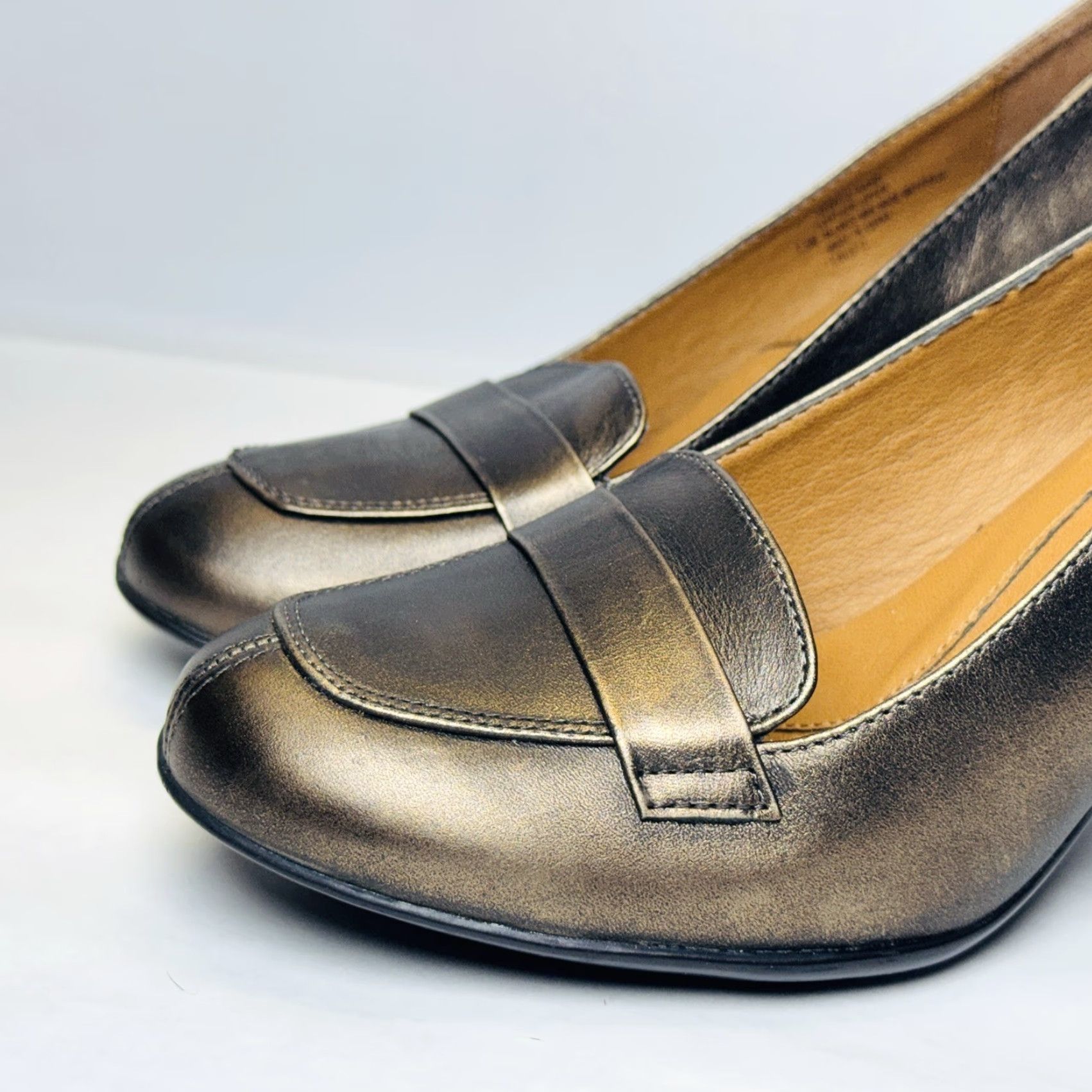 Vintage Sofft Euro Soft Randi Block Heel Slip On Penny Loafer Womens 7.5 Bronze Leather M High Heel Pump Shoes Size US 8 / IT 38 - 3 Thumbnail