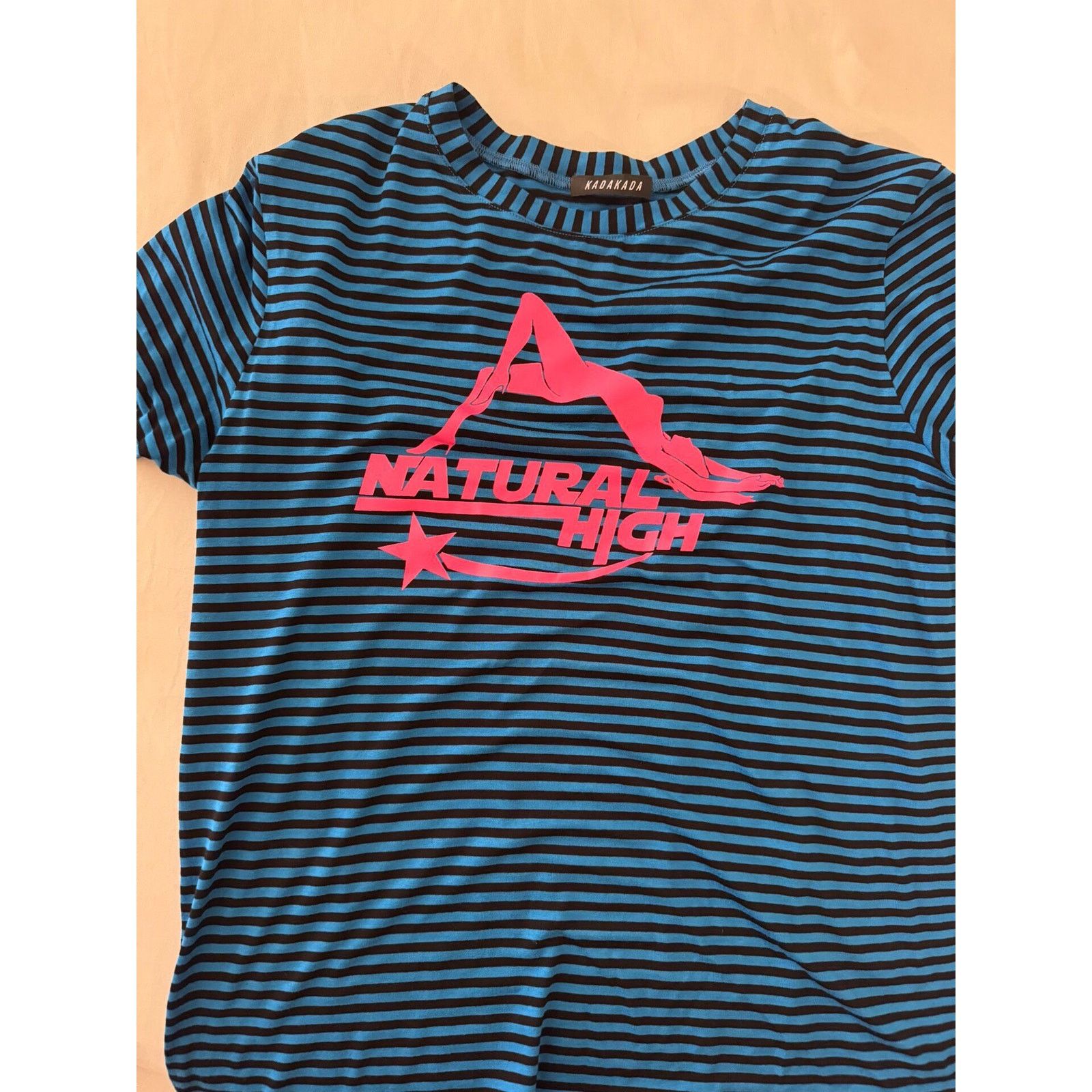 Japanese Brand Y2K Blue Striped Graphic Printed T-Shirt size Baby Tee Size US S / EU 44-46 / 1 - 3 Thumbnail
