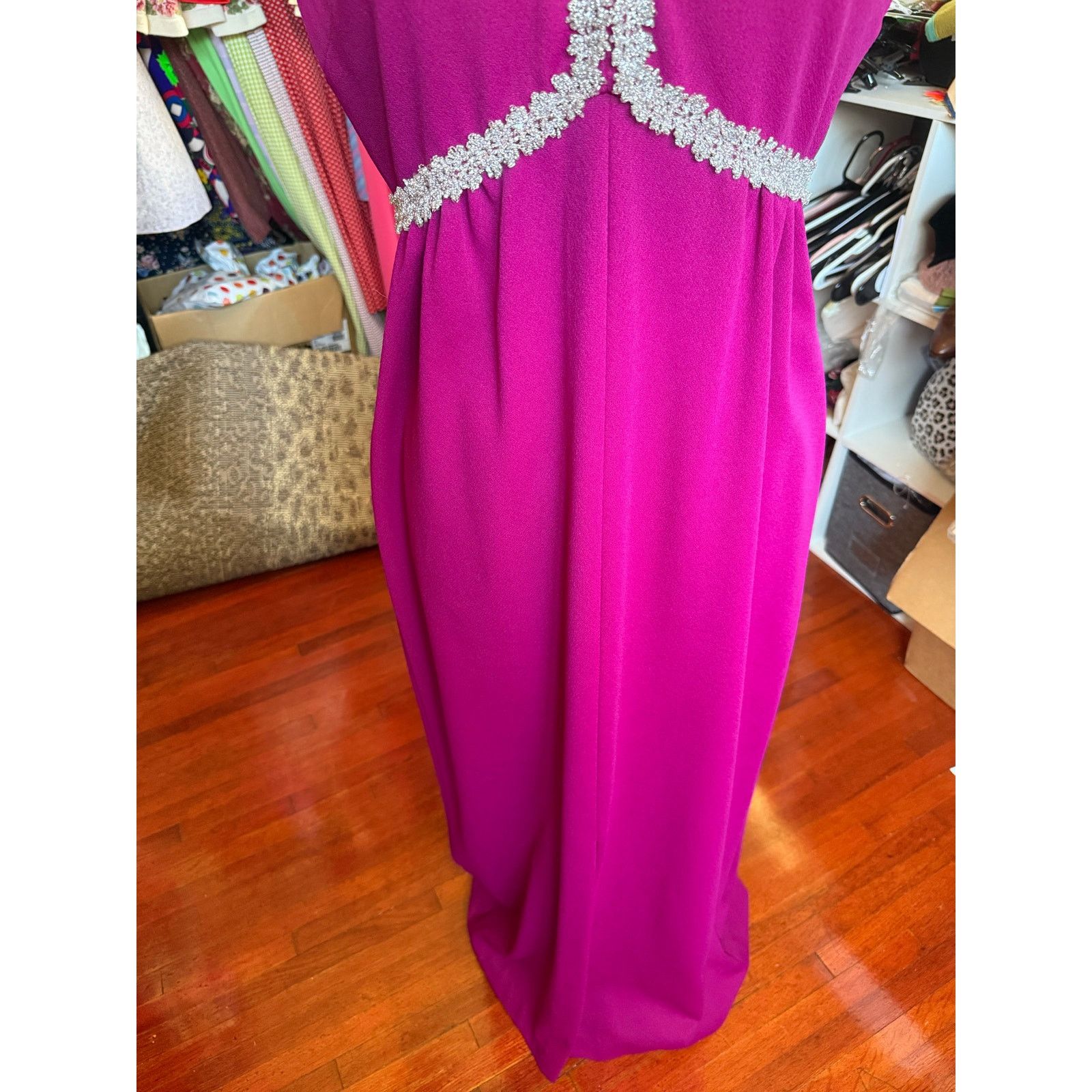 Vintage Vintage 70’s Magenta Pink Maxi Silver Sequin Dress Small Med Size M / US 6-8 / IT 42-44 - 6 Thumbnail