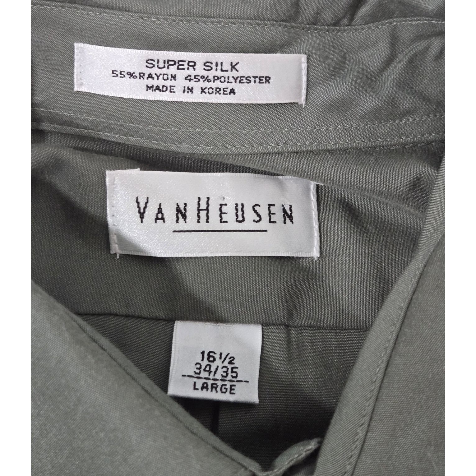 Van Heusen Van Heusen Green Super Silk Button Up Men's Shirt 16.5/Large Size US L / EU 52-54 / 3 - 3 Thumbnail