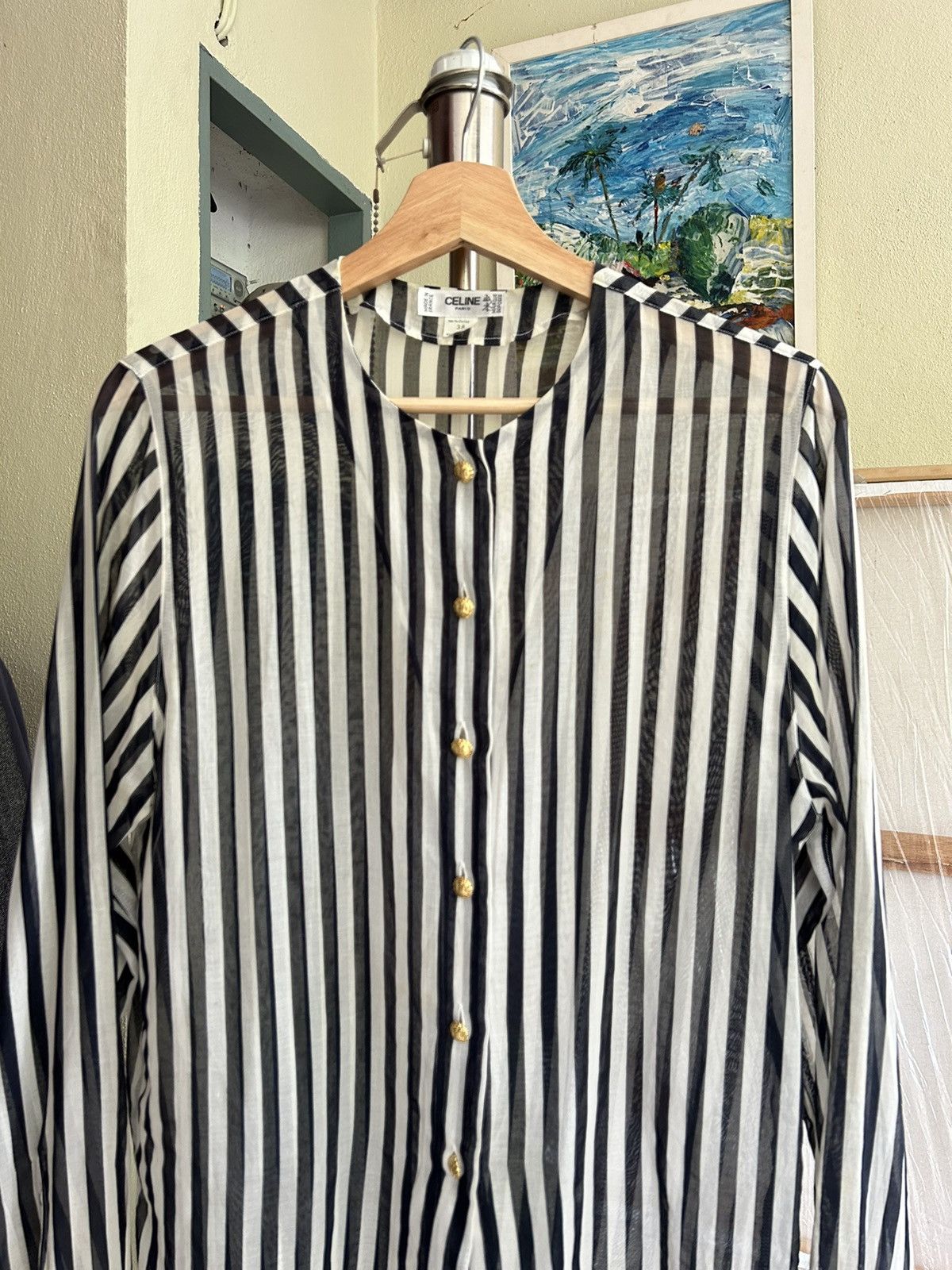 Celine Celine Gold Button Stripe Long Sleeve Size S / US 4 / IT 40 - 2 Thumbnail