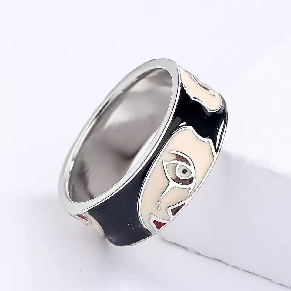 Japanese Brand Creative Handmade Irregular Half Face Enamel Heart Ring Size ONE SIZE - 3 Thumbnail