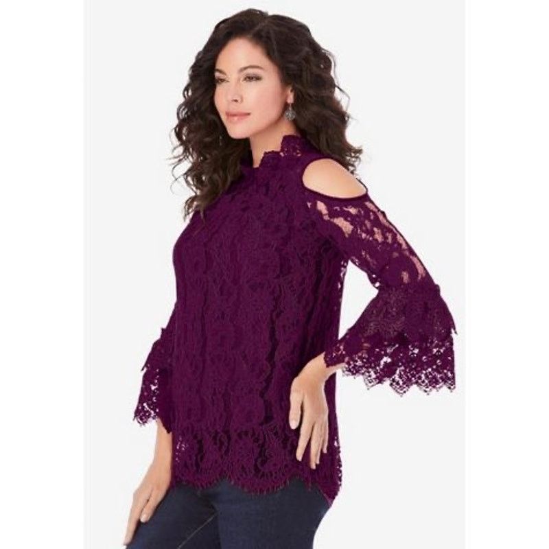 Other NWT Roaman's Lace Cold-Shoulder Top Black Witchy Formal Size 3XL / US 20-22 - 3 Thumbnail