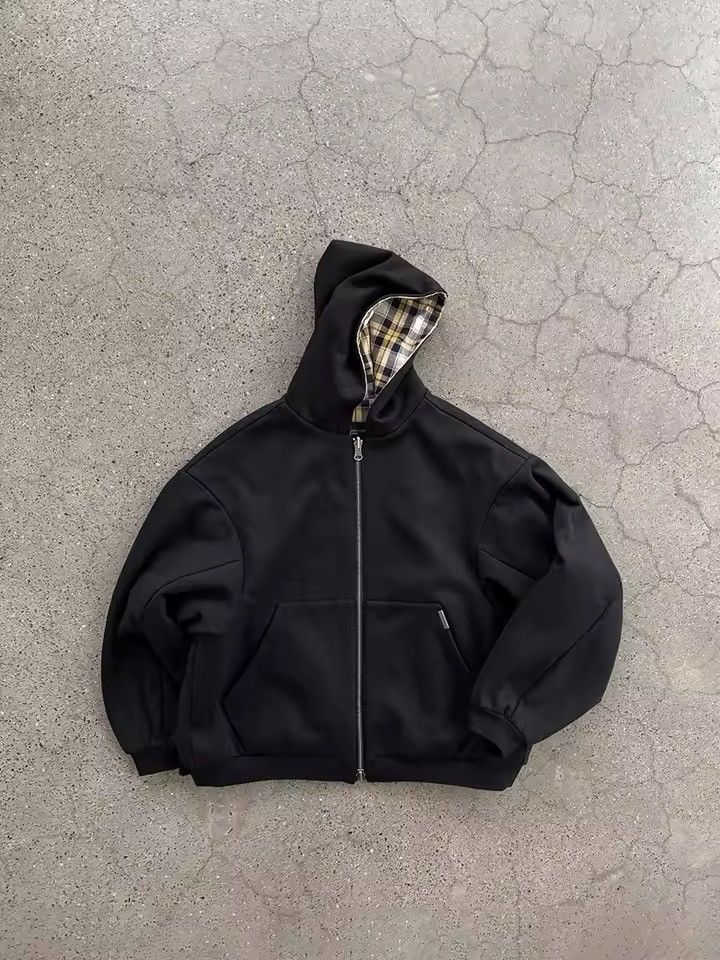 Japanese Brand 🔥 Black Hoodie with Riversible Plaid Lining | Streetwear Size US XXL / EU 58 / 5 - 3 Thumbnail