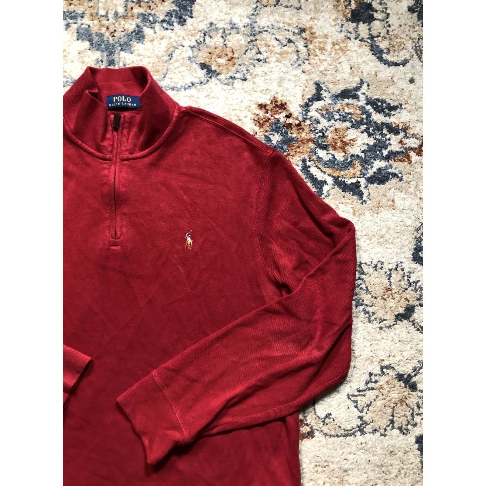 Polo Ralph Lauren Polo Ralph Lauren Sweater Mens Large Red Estate Rib Quarter Zip Knit Pullover Size US L / EU 52-54 / 3 - 4 Thumbnail