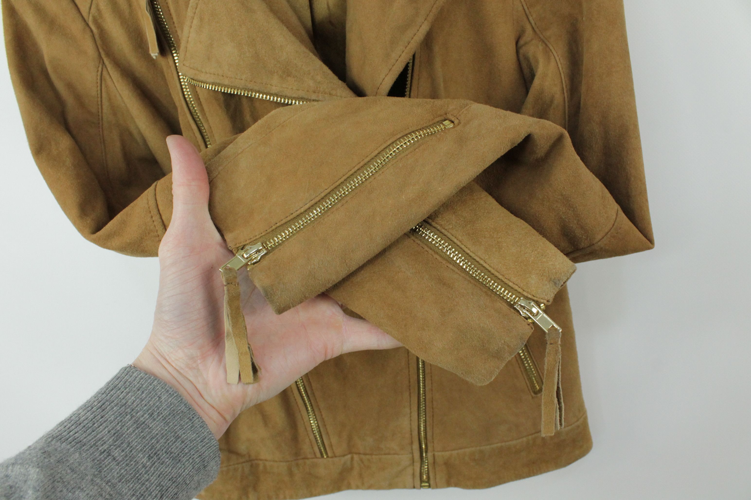 Genuine Leather × Gestuz GESTUZ Joya Goat Suede Camel Leather Biker Jacket Size S / US 4 / IT 40 - 3 Thumbnail
