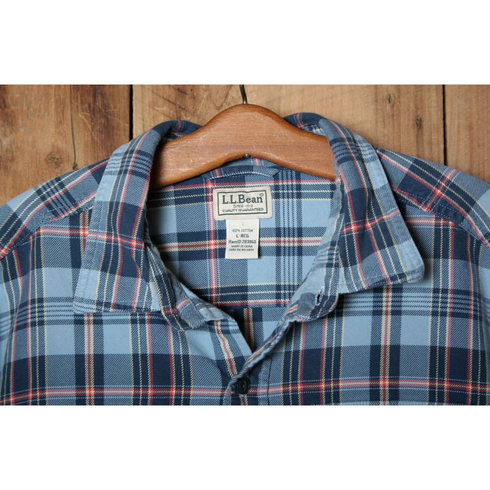 Vintage L.L. Bean Blue Plaid Midweight Cotton Button Front Shirt Sz. L Mens Shirt Regular Crew Neck? Size US L / EU 52-54 / 3 - 3 Thumbnail