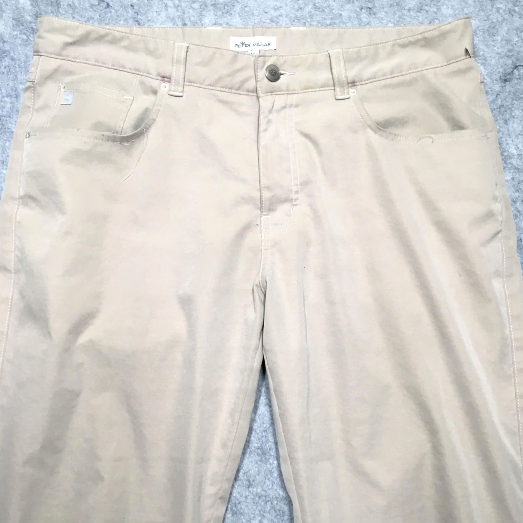 Peter Millar VINTAGE Peter Millar EB66 Pants Mens 34x32 Beige Khaki 5-Pocket Golf Performance Size US 34 / EU 50 - 4 Thumbnail