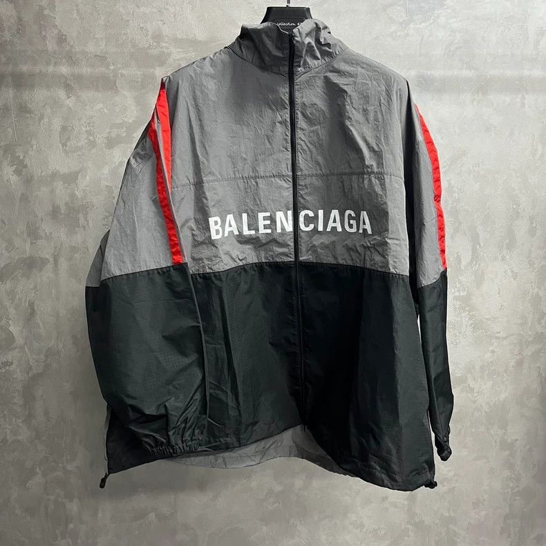 Balenciaga latest gray logo printed zipper high neck long s