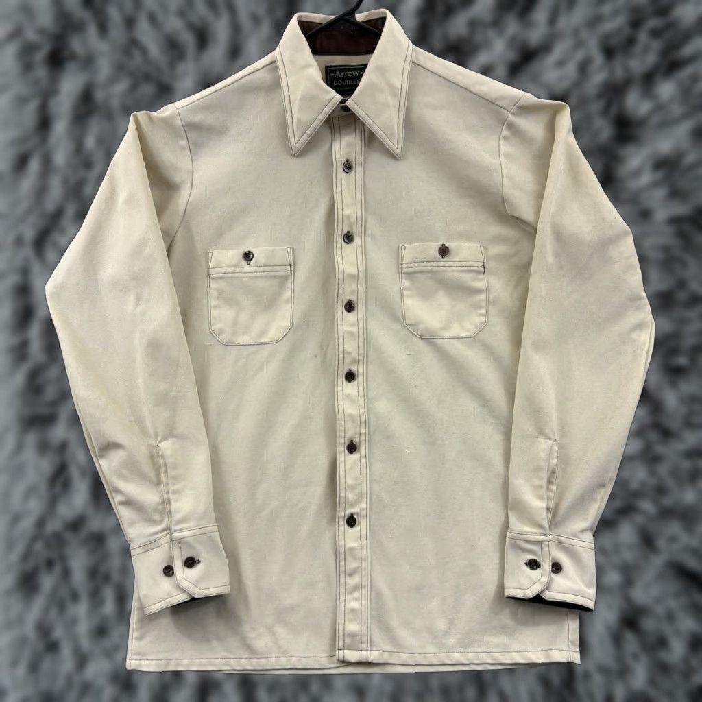 Arrow VINTAGE Arrow Doubler Shirt Mens Medium Beige Long Sleeve 70s Button Up Western Size US M / EU 48-50 / 2 - 1 Thumbnail