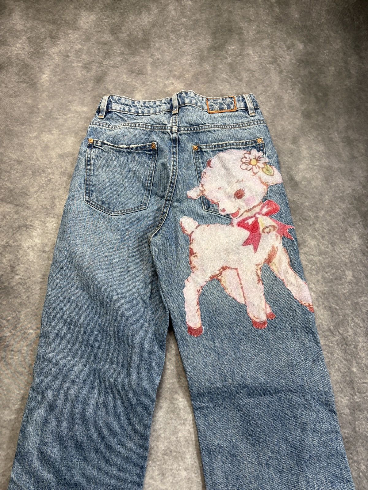 Jean × Vintage Custom Patchwork Denim Jeans Vintage Lamb Cute Y2K Patch 30 Size 26" / US 2 / IT 38 - 14 Thumbnail