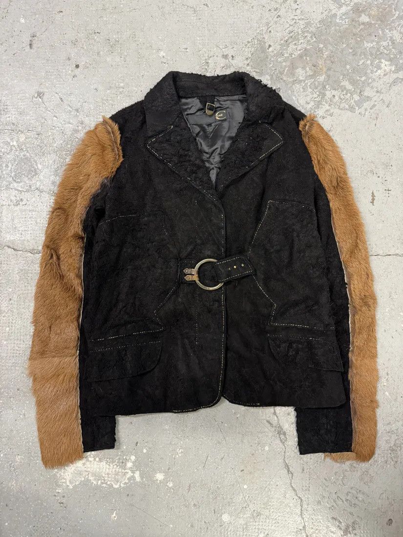 Just Cavalli × Vintage 2000s Cavalli Black & Brown Fur Effect Distressed Blazer Size US S / EU 44-46 / 1 - 5 Thumbnail