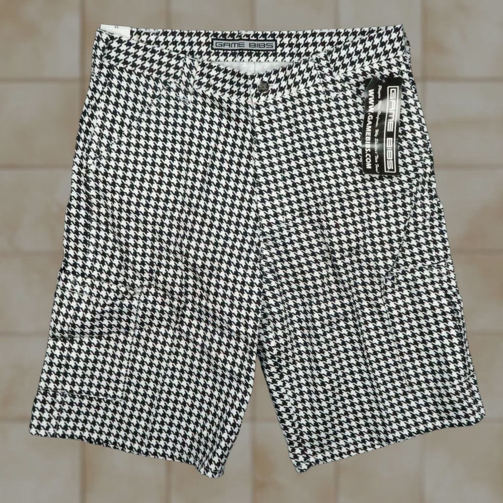 Vintage Game Bibs Shorts Mens 32 Black Houndstooth Cargo Fan Wear Tailgate Cargo Han﻿ds Mens Size US 32 / EU 48 - 1 Thumbnail
