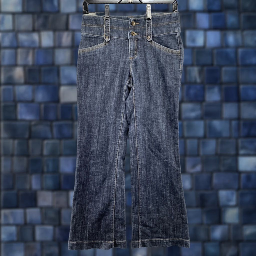 Vintage Maurices Womens Blue Denim Dark Wash Flap Pocket Wide Leg Jeans SZ 4s Regular Mid Rise Denim Pocket Western 5-Pocket Womens Size 27" / US 4 / IT 40 - 1 Thumbnail