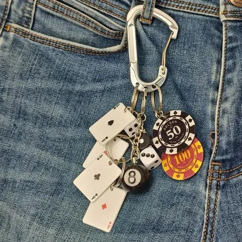 Other Carabiner Keychain Black 8 Lucky Dice Chip Size ONE SIZE - 2 Thumbnail