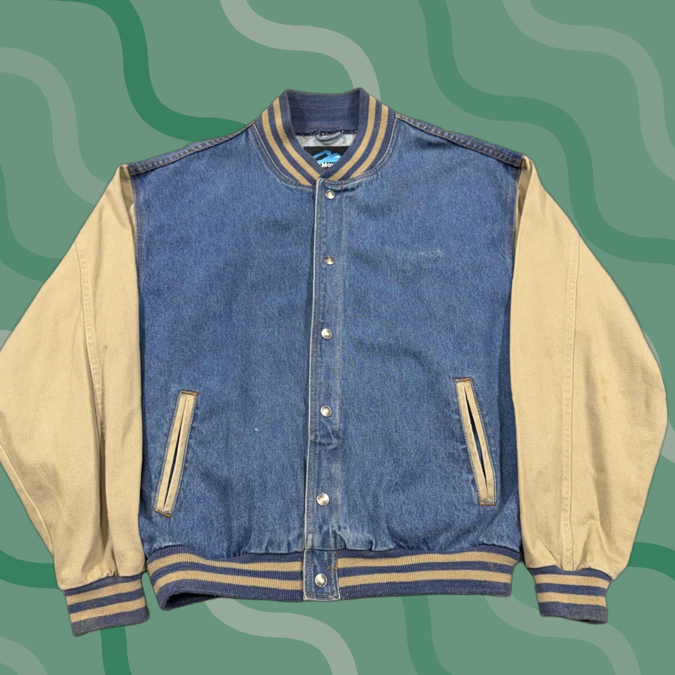 Denime Tri-Mountain Jacket Mens L Denim Varsity Snap Front Workwear Blue Cotton Denim Pockets Short Jacket Mens Size US L / EU 52-54 / 3 - 1 Thumbnail