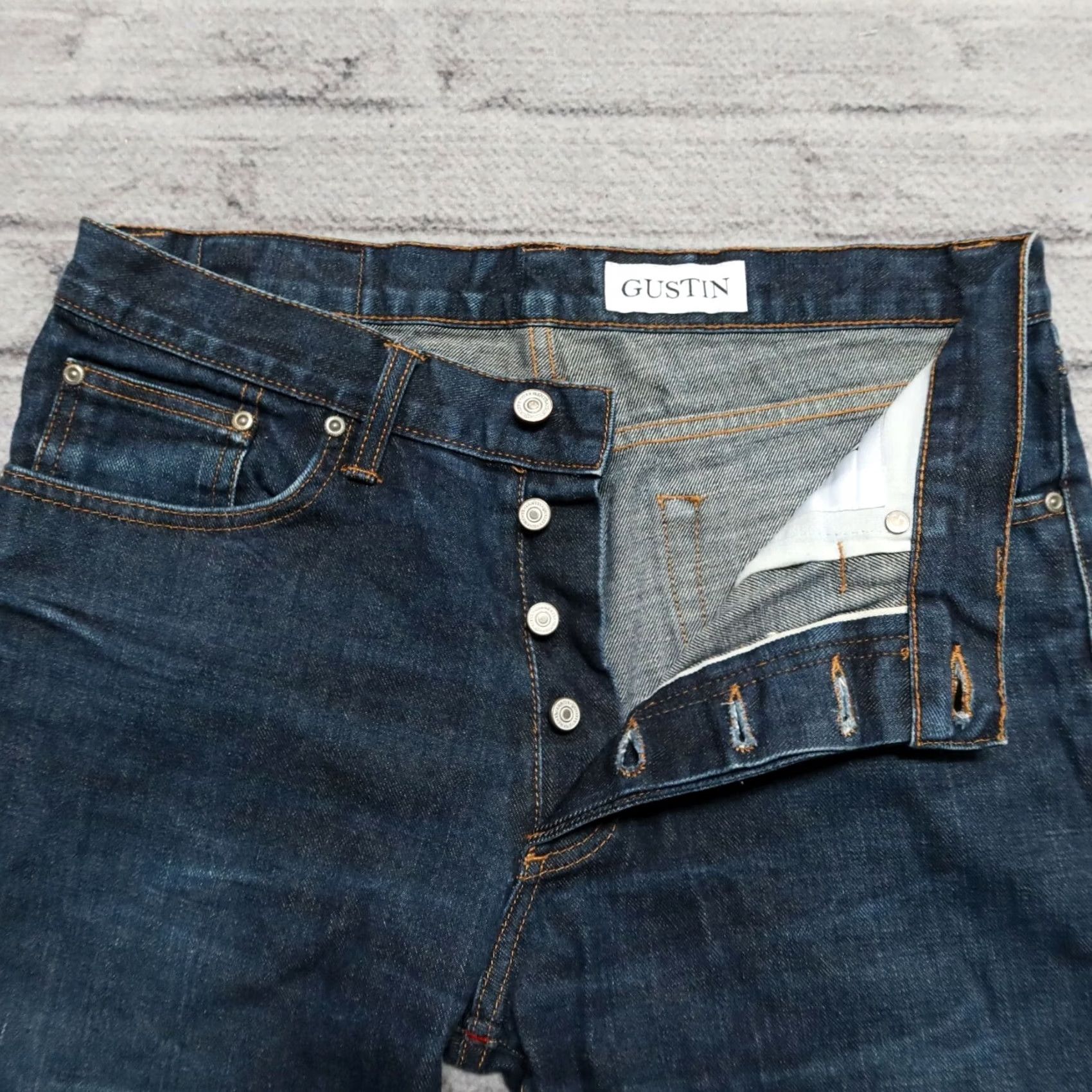 Gustin Gustin Jeans Denim Dark Wash Vintage Size 31-32 Straight Mens Regular 34 Inseam Distressed Selvedge Jeans Size US 31 - 3 Thumbnail