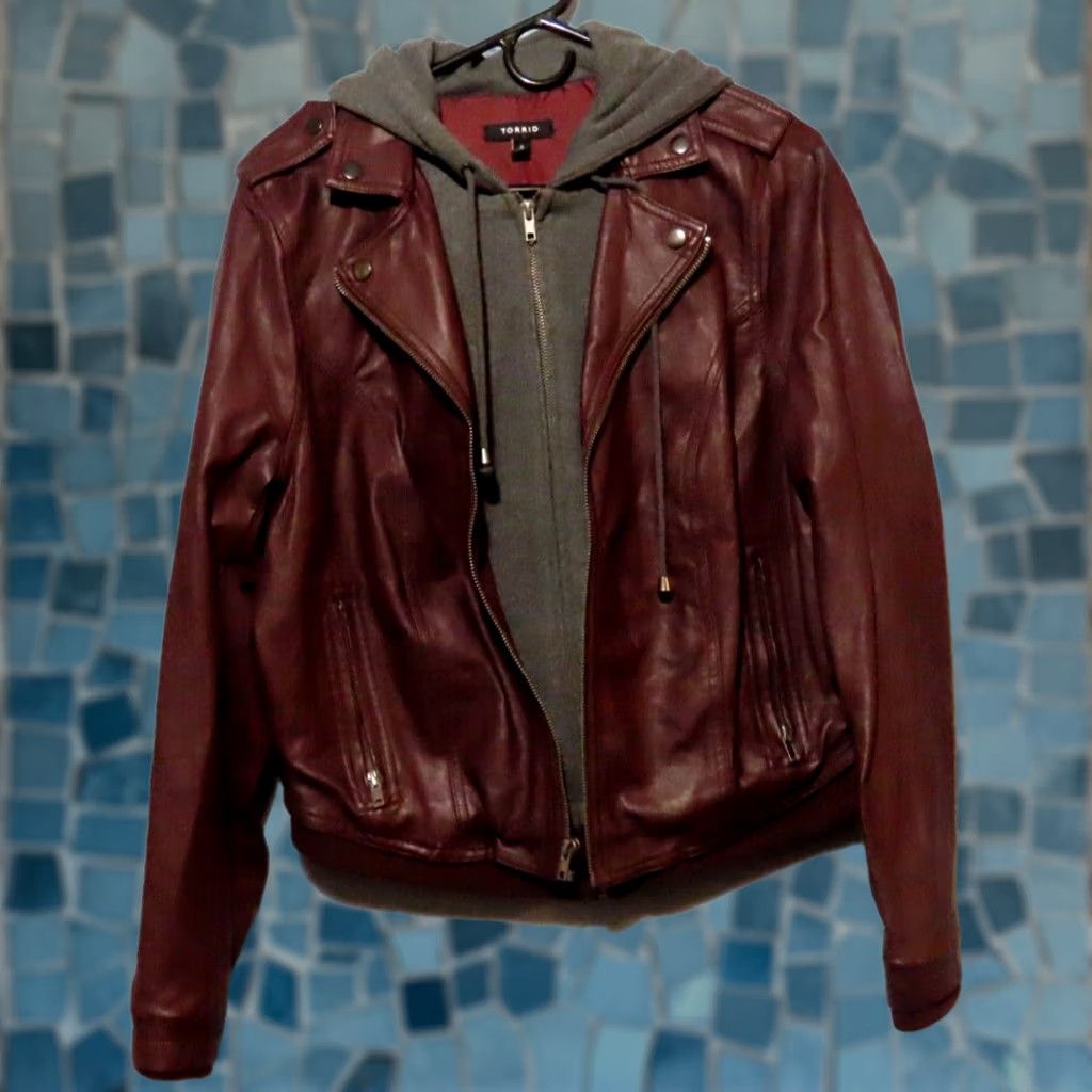Torrid Torrid Women's Jacket Bomber Hooded Faux Leather Knit Zip Red Full Zip Regular Short Long Sleeve Winter 0 Plus Size XS / US 0-2 / IT 36-38 - 1 Thumbnail