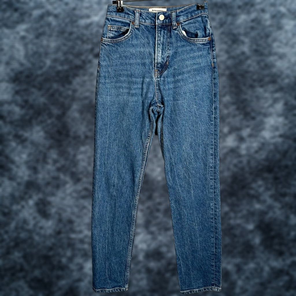 Reformation Reformation Jeans Women 25 High-Rise Straight Denim Huntington Blue 5-Pocket Womens Adult Fashion Jeans Size 42" / US 20 - 1 Thumbnail