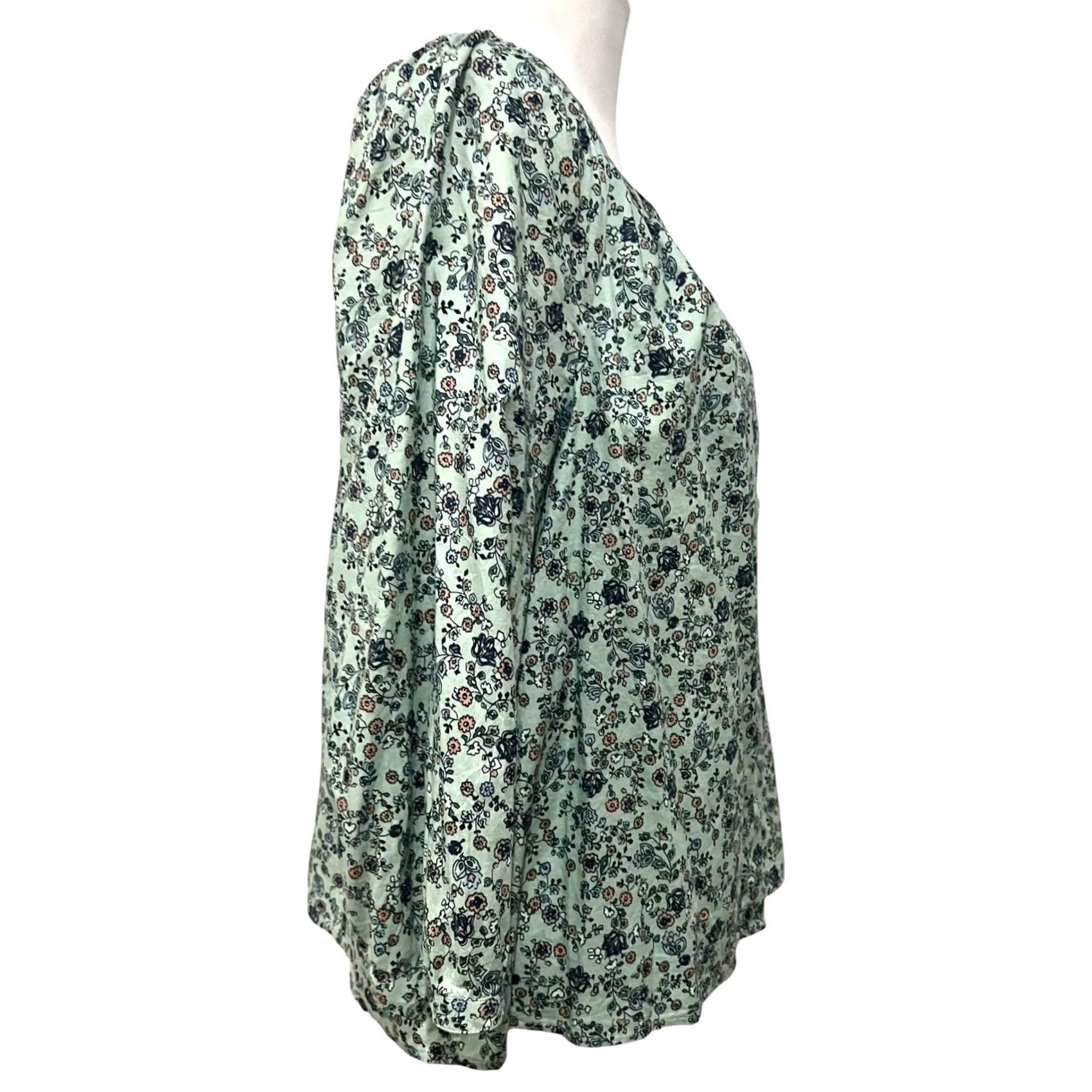 J. Jill VINTAGE J. Jill Floral Peasant Top Blue Womens Petite L Boho Cotton Button Up Blouse 3/4 Sleeve Round Neck Shirt Girls Mens Size L / US 10 / IT 46 - 5 Thumbnail