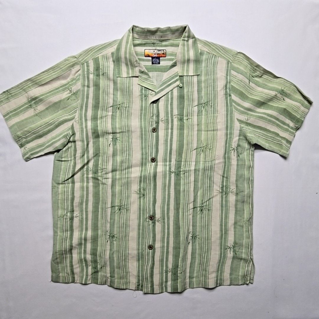 Havana Jacks Cafe Havana Jacks Cafe L Green Striped Silk Tropical Casual Shirt Size US L / EU 52-54 / 3 - 1 Thumbnail