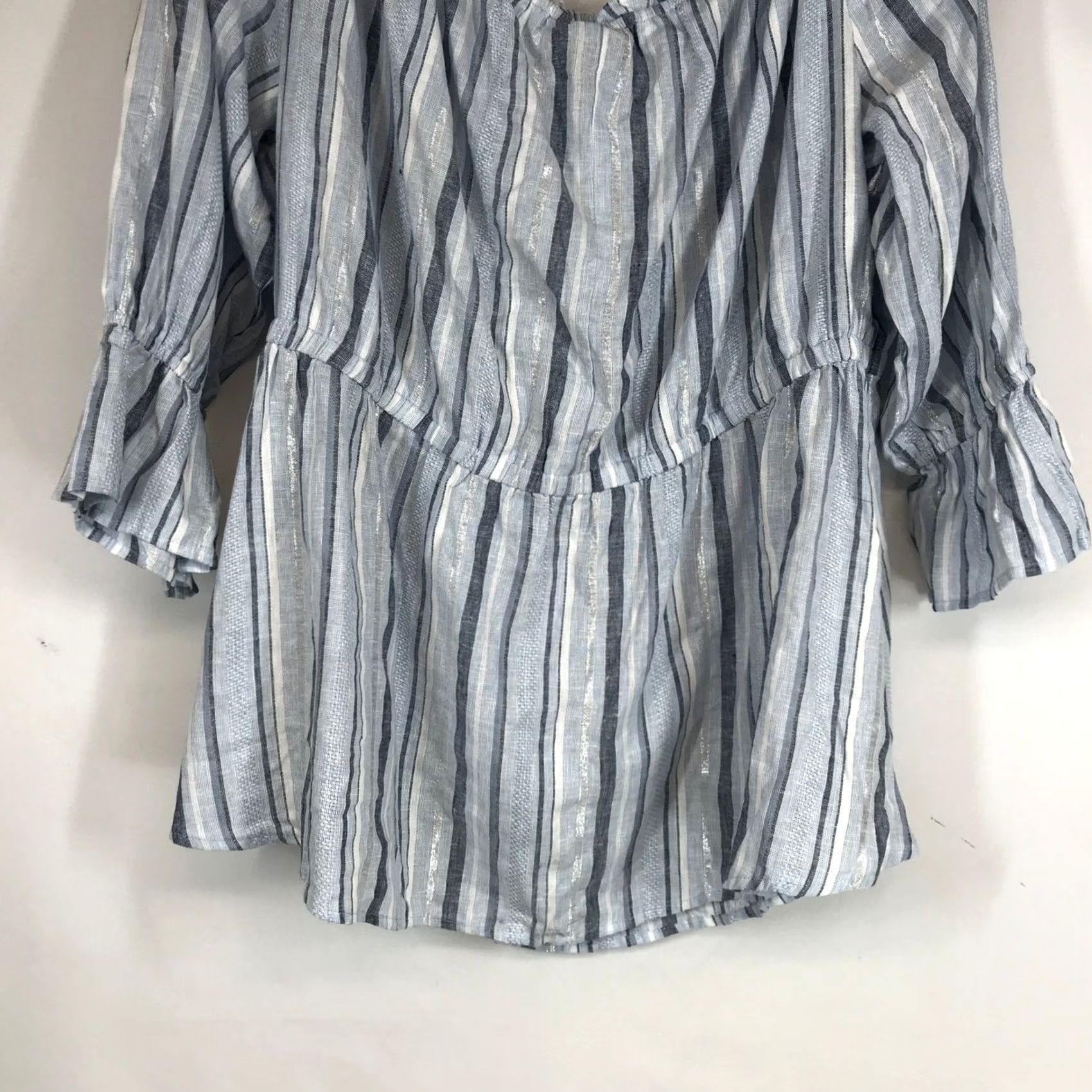 Vintage VINTAGE Lane Bryant Blue Striped Off Shoulder Ruffle Sleeve Top Plus Size 26/28 Size 4XL / US 24-26 - 6 Thumbnail