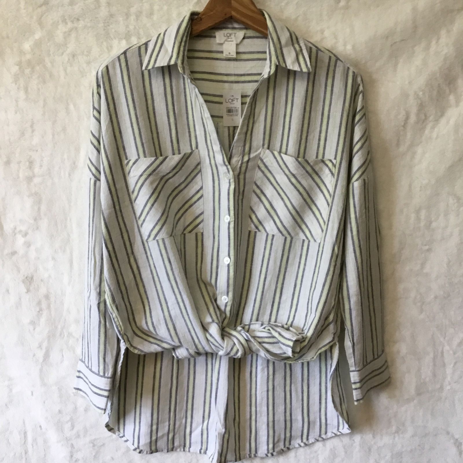 Loft Loft White w/Green Strip Tie Front Shirt Size S / US 4 / IT 40 - 14 Thumbnail