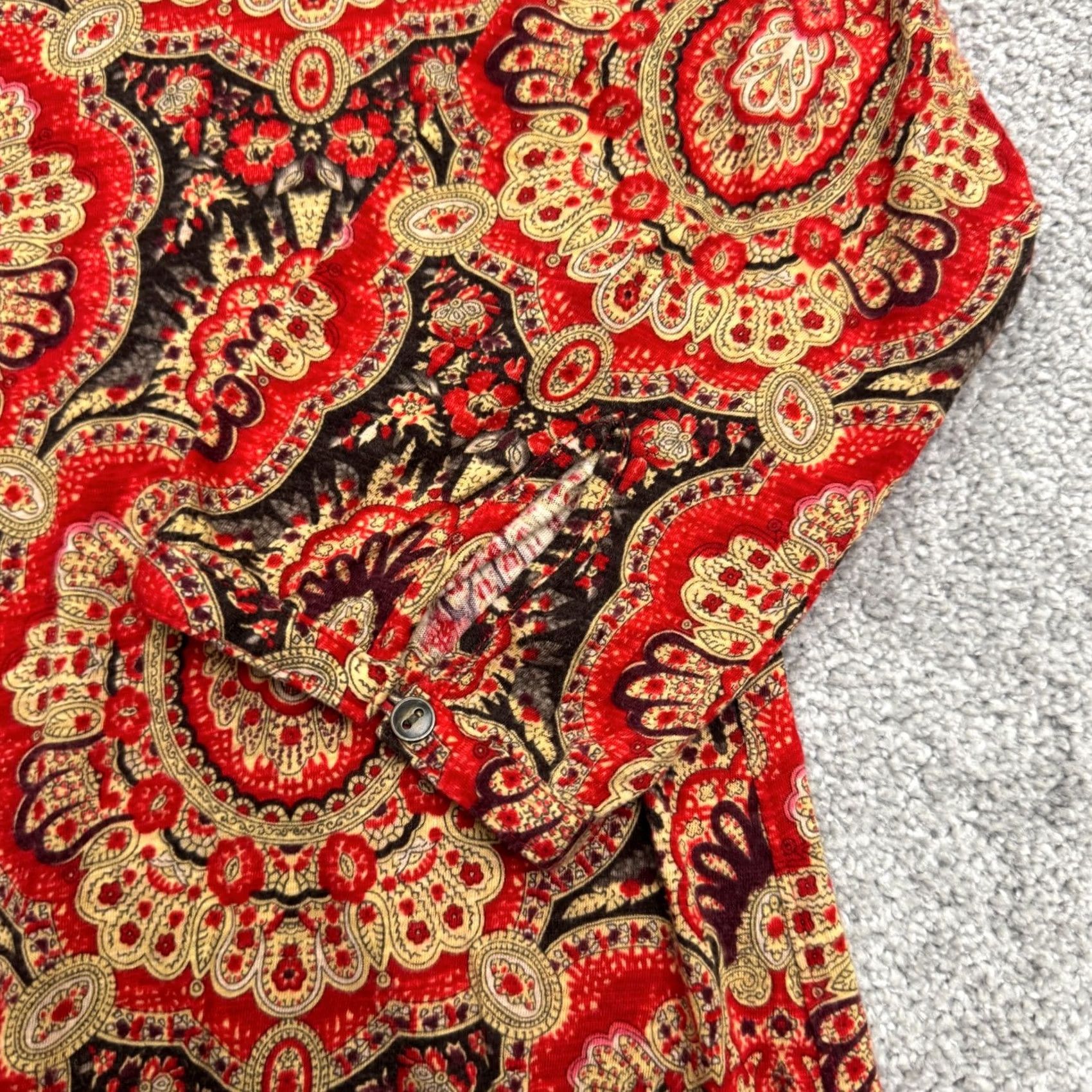 Lucky Brand Lucky Brand Paisley Henley Blouse Womens XL Red Swirl Pattern Casual Sleeve Button Top Size XL / US 12-14 / IT 48-50 - 3 Thumbnail