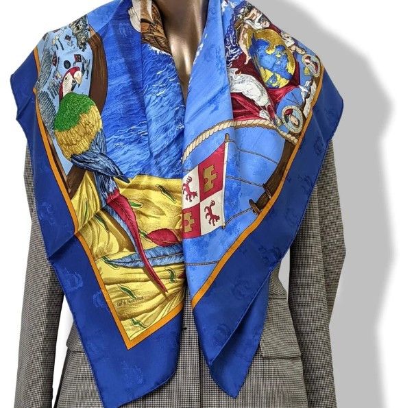 Hermes × Vintage HERME'S CHRISTOPHE COLOMB CARRE 90 VINTAGE SILK SCARF Size ONE SIZE - 3 Thumbnail