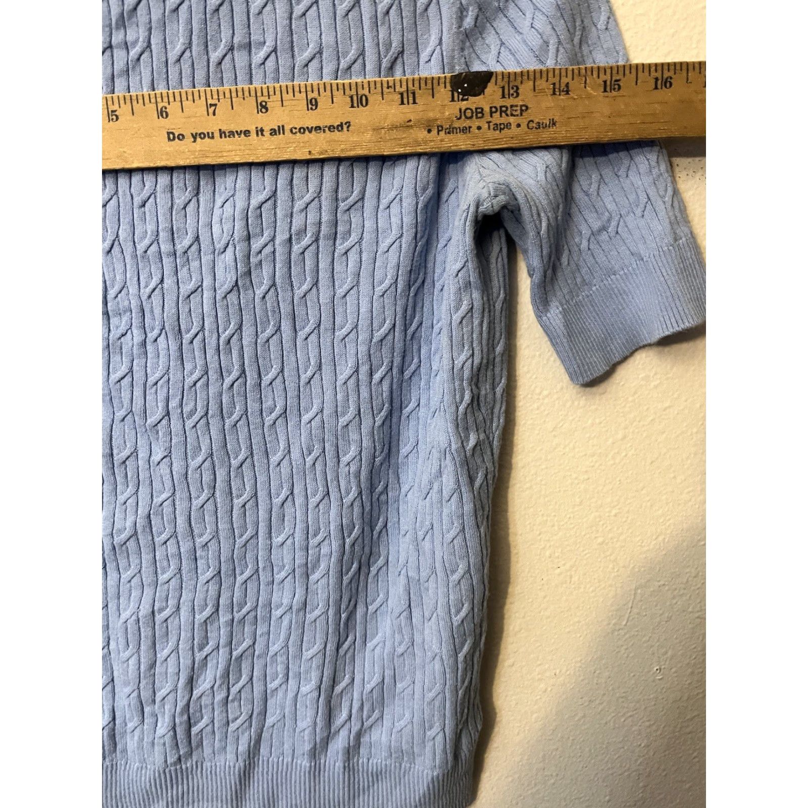 Talbots Talbots Cardigan V-Neck Short Sleeve Button Cable-Knit Pima Cotton Solid Blue Petite S Womens Size S / US 4 / IT 40 - 5 Thumbnail