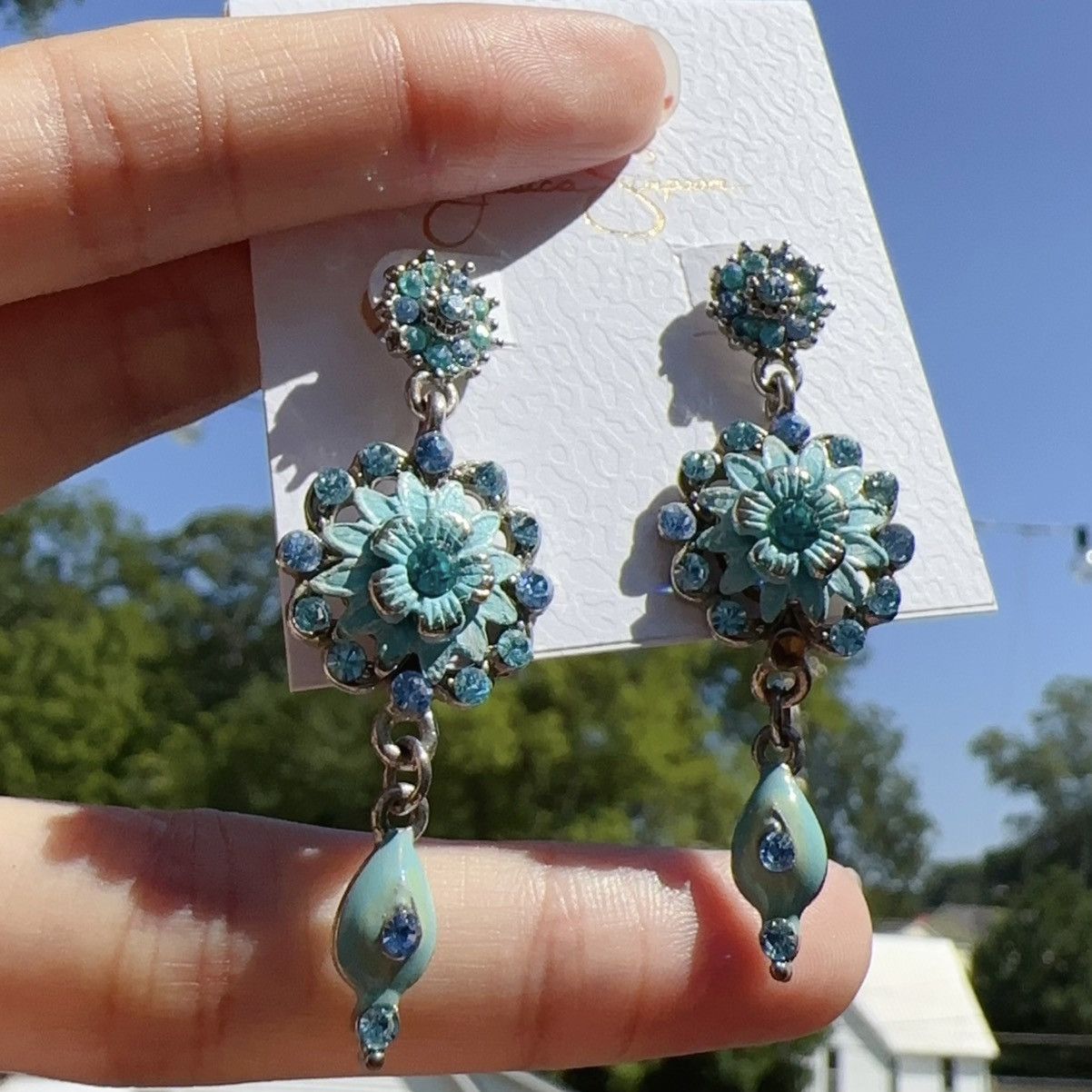 Jessica Simpson Jessica Simpson silver tone floral blue crystal diamond Size ONE SIZE - 3 Thumbnail