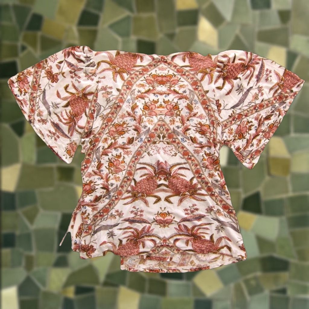 Lucky Brand Lucky Brand Soft White Pink Floral V-Neck Short Sleeve Wrap Blouse Medium Size M / US 6-8 / IT 42-44 - 1 Thumbnail
